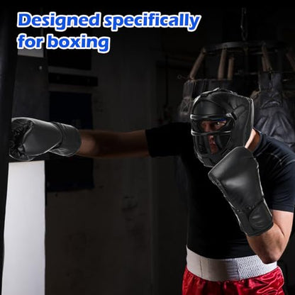 Arrowbash Set of 2 Boxing Headgear and Gloves for Adults 10oz Boxing Gloves Full Face Headgear Sparring Equipment for Martial Arts Muay Kickboxing Taekwondo Karate Training - color: Black & Blue, style: Classic