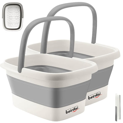 Collapsible Foot Bath Basin with Handles/Massage Acupoint (2 Pack) | Plastic Foot Bucket, Foot Soak Tub for Soaking Feet, Foldable Laundry Basket-Gery - color: Gray, size: 2 Pack