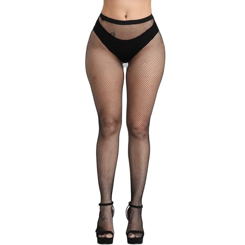 Bestjybt Womens Fishnet Tights High Waist Mesh Fish Net Stockings Pantyhose | Cool Pattern, Sexy, Perfect For Daily Use, Costume Halloween Cospaly, Versatile, Stretchy, Non-Itchy, Great Fit - color: Black Small Hole