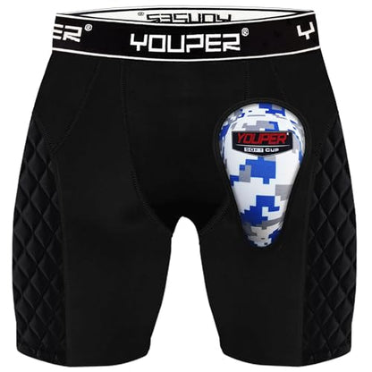 Youper Youth Elite Padded Baseball Sliding Shorts w/Soft Athletic Cup - color: Black/White, size: X-Large