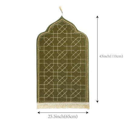 Muslim Prayer Mat for Ramadan Gifts - Thick Prayer Rug Sajadah for Kids Men Women Soft Islamic Prayer Rugs for Eid Travel Ramadan, Green - color: Green