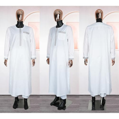 HD African Clothing Long Kaftan Clothes Sets Embroidery Dashiki Outfit for Man - color: White562, size: XX-Large