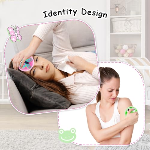 Ice Packs for Injuries Reusable 2 Packs Cold or Warm Compress Cold Packs for Injuries with Strap for Neck Head Fever Wisdom Teeth Recovery First Aid 4.9 Inch - style: Frog+Butterfly