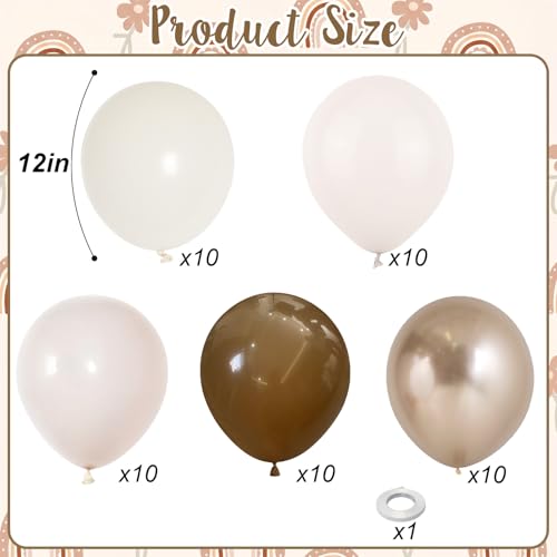 Neutral Brown Balloons, 12 Inch Brown Gold Sand White Cream Beige Ivory Helium Balloons with Metallic Champagne Gold Balloon for Boho Neutral Bridal Baby Shower Rodeo Birthday Wedding Thanksgiving - color: Brown Beige