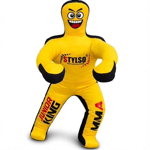 Unfilled Wrestling Dummy for Kids – Youth Grappling Dummy BJJ, MMA, Jiu Jitsu & Judo Training Partner – Durable Martial Arts Practice Buddy - color: Yellow, size: 4ft / 48"