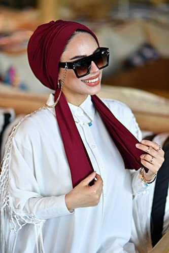 para life Dubai Turbans for Women, Breathable Instant Turban|Std Size Stretchable Cotton|Hijab Cap&Undercap - color: Burgundy