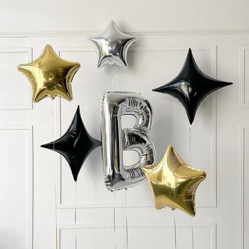 Black Star Balloons,12Pcs Four Angle Star Foil Balloons - color: Black