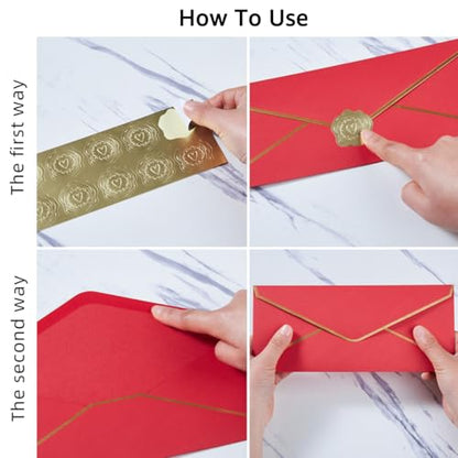 100 Pack #10 Business Envelopes with Gold Stickers, Red - color: Red