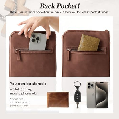 Leather Bible Cover for Women, Zippered Floral Bible Case w Pocket, Brown | Bible Study, Church, Journaling & Travel - color: Dark Brown