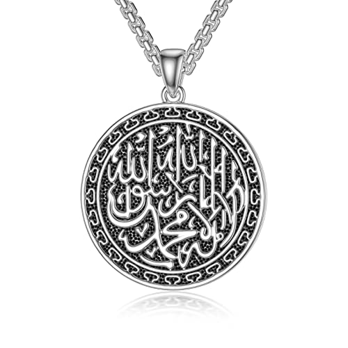 Sterling Silver Allah Necklace Muslim Islam Pendant Jewelry Gift for Father Men Women - 22+2 In Stainless Steel Chain