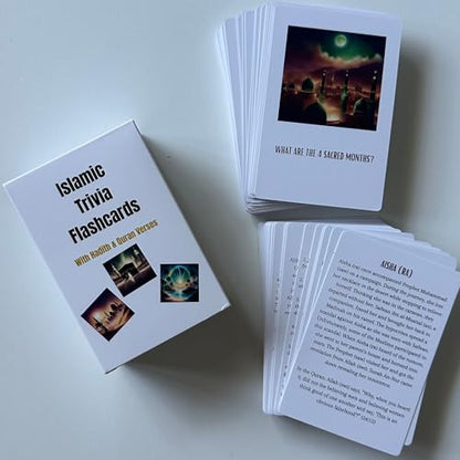 Deen Supplies Islamic Trivia Cards 100 Engaging Questions & Answers with Quranic and Hadith References | Perfect for Learning, Family Game Nights, and Islamic Gifts | All Ages, Minimalist Style