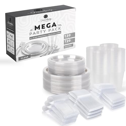 Grandipity Disposable Plastic Dinnerware Sets for Parties (720 pcs) - color: Clear, size: 120 Guests (720 PCS)