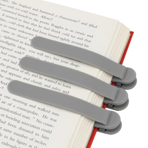 SMUK 3pcs Automatic Bookmarks for Reading Lovers, Cute Silicone Book Markers for Women, Men, Teen Girls - Book Mark Clip Keeper Reading Accessories Gifts - color: 3 Light Gray