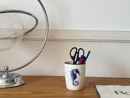 2PCS-Artistic Bathroom Toothbrush Holder and Tumbler Set with Navy Blue Fish Design