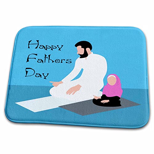 Dish Drying Mat - Image of Muslim Dad And Child At Prayer With Happy Fathers Day lens Art by Florene - Happy Fathers Day