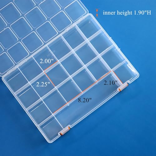 2 Pack Fixed 21 Grids Large Clear Plastic Storage Box, Transparent Organizer Container Case for Small Parts, Bead, Button, Jewelry, Diamond, Craft Supplies,Sewing Kit, DIY Accessories - size: L