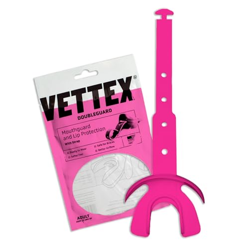 Markwort Vettex Doubleguard Mouthguard for Football, Lacrosse, MMA, Boxing, Braces - Breathable Doubleguard with Lip Protection and Strap, Neon Magenta - color: Neon Magenta