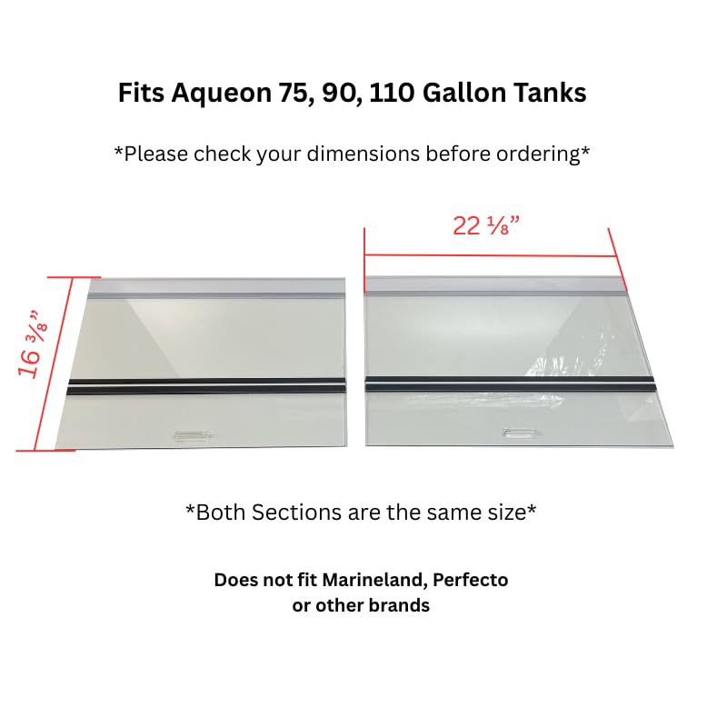 48x18 Aquarium Lid 2 Piece Set – Fits AQUE0N (22 1/8" x 16 3/8" x 3/16" H) Glass Top for 75/90/110 Gallon Tank with Center Brace AG