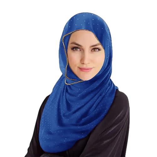 Hijab Scarf for Women Soft Chiffon Rhinestone Long Scarf Shawl Fashion Muslim Hijab Head Wrap Scarves - color: Royal Blue