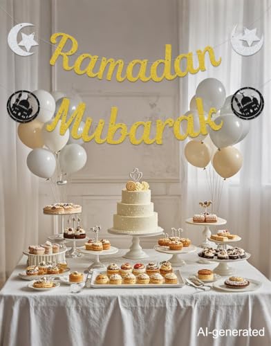 Ramadan Mubarak Banner - Ramadan Decorations - Muslim Islamic Party Supplies Gold - size: Ramadan Mubarak