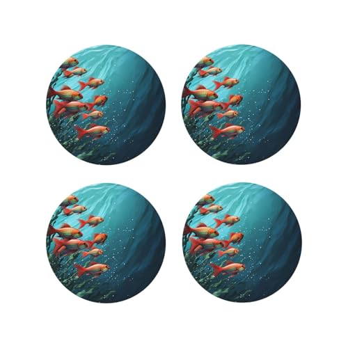 Drink Coasters Set of 4 Leather Coasters for Drinks Fish Aquarium Round Cup Mat Pad Easy Clean Bar Coasters Heat Resistant Funny Cup Coasters for Tabletop Protection,4 Inches - color: Round Shape
