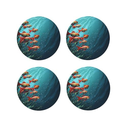 Drink Coasters Set of 4 Leather Coasters for Drinks Fish Aquarium Round Cup Mat Pad Easy Clean Bar Coasters Heat Resistant Funny Cup Coasters for Tabletop Protection,4 Inches - color: Round Shape