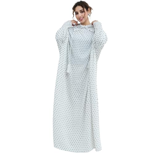 Upgraded Abaya Dress for Women 1PC Hoodie Polka Dot Modest Prayer Robe - color: White, size: Size 1