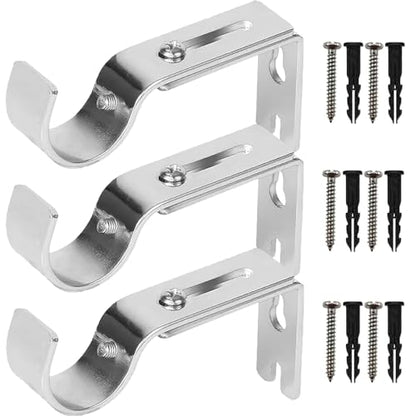 Premium Curtain Rod Brackets - 3 Pack Adjustable Wall Mounts, Curtain Rod Holders for 1 Inch Rod (Silver) - color: Silver-3Pack