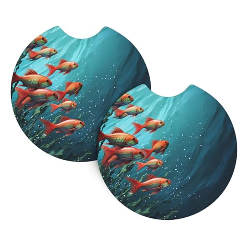 Fish Aquarium Car Cup Holder Coasters 2 Pcs Car Coaster Anti Slip Car Cup Pad Universal Car Interior Cup Holder Pads Rubber Car Cup Mat with A Finger Notch