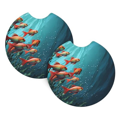 Fish Aquarium Car Cup Holder Coasters 2 Pcs Car Coaster Anti Slip Car Cup Pad Universal Car Interior Cup Holder Pads Rubber Car Cup Mat with A Finger Notch