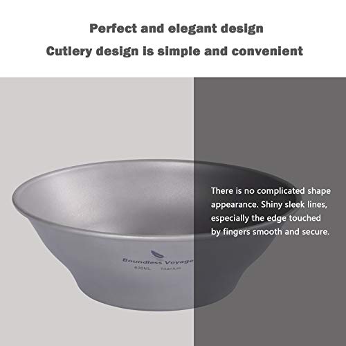 Boundless Voyage Ultralight Titanium Bowl Pan Plate Dish with Carry Bag Outdoor Camping Portable Tableware Cookware (Ti15164B (600ml Bowl)) - color: Ti15164B (600ml Bowl)