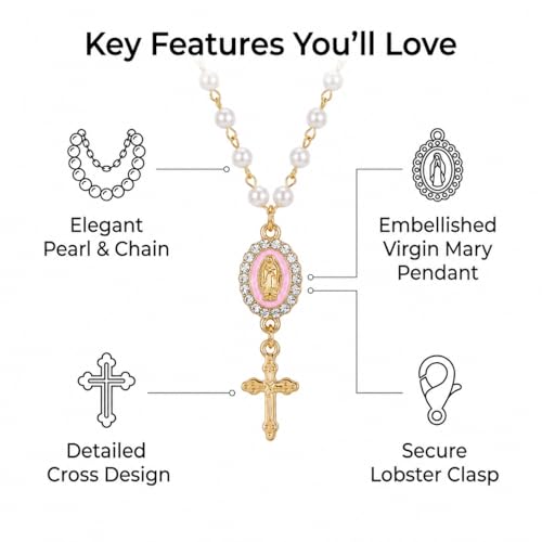 Car Rosary for Car, Steering Wheel Charm, Steering Wheel Rosary Charm with Virgin Mary & Cross, Pink - style: A-pink