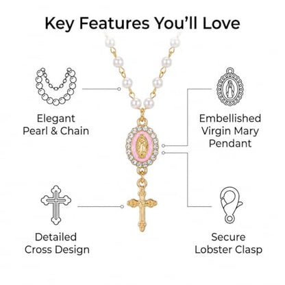 Car Rosary for Car, Steering Wheel Charm, Steering Wheel Rosary Charm with Virgin Mary & Cross, Pink - style: A-pink