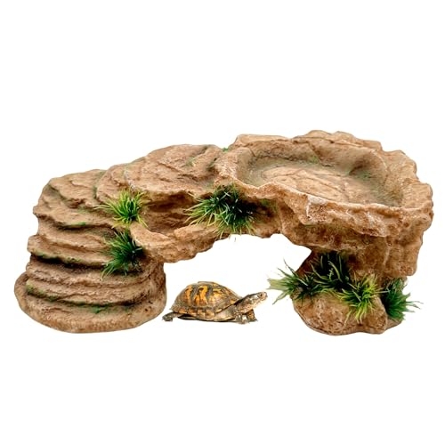 M2cbridge Reptile Hide Resting Step Ledge Cave Hideout Turtle Basking Platform – Great for Reptiles, Amphibians, and Fish (Sandy Brown) - style: Sandy Brown