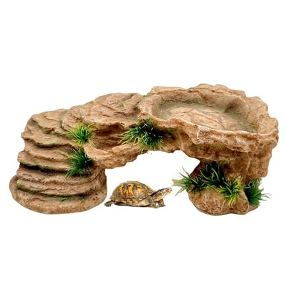 M2cbridge Reptile Hide Resting Step Ledge Cave Hideout Turtle Basking Platform – Great for Reptiles, Amphibians, and Fish (Sandy Brown) - style: Sandy Brown