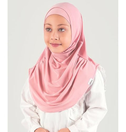 Modefa Islamic Girl Child Practical Amira Hijab Two Piece Muslim Scarf & Bonnet - Instant Easy Hijab - color: Pink