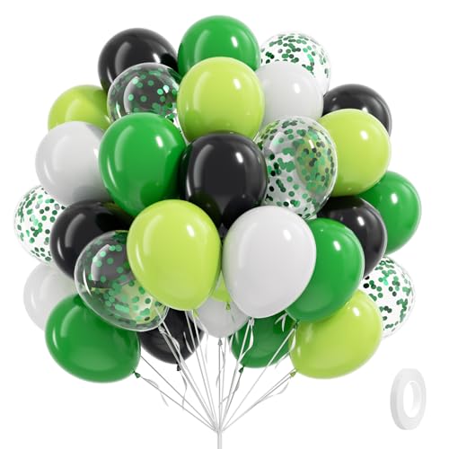60pcs 12inch Green and Black Balloons, Black White Lime Green Confetti Balloons for Football Theme Party Baby Shower Video Game Birthday Decorations - color: Green Black Red