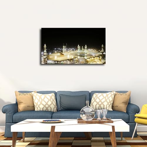 Islamic Canvas Wall Art Print Pilgrimage To Mecca Poster on Canvas Art Print, Wall Art for Living Room, Bedroom, Home Corridor Apartment Decor (24x36inch Framed) - size: 24x36inch Framed
