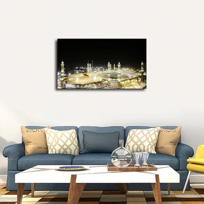 Islamic Canvas Wall Art Print Pilgrimage To Mecca Poster on Canvas Art Print, Wall Art for Living Room, Bedroom, Home Corridor Apartment Decor (24x36inch Framed) - size: 24x36inch Framed