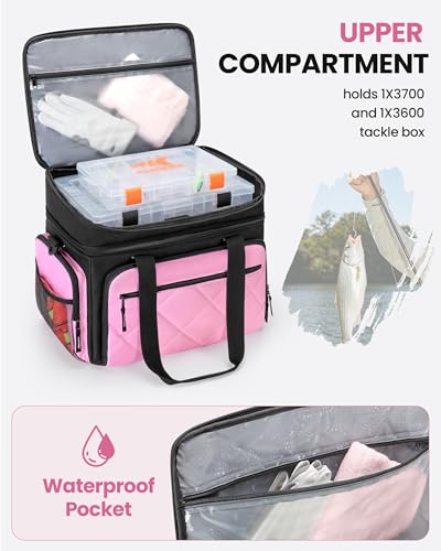 Smasrob Fishing Tackle Bag, Fish Bag (Tackle Boxes Not Included), Pink | Large Lure Boxes Pocket , Extra Top Tackle Trays Pocket, for Saltwater and Freshwater - color: Pink