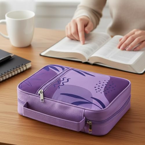 Mr. Pen- Bible Cover Case | Carrying Book Case with Durable Handle and Zippered Pocket, Bible Protective Church Bag for Men & Women, Christian Gifts - color: Lavender