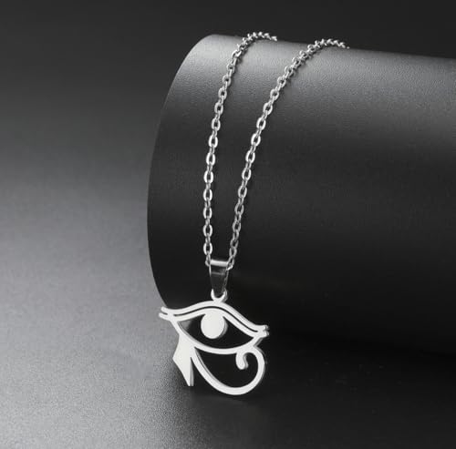 Ankh Cross Y Necklace Key of Life Eye of Horus Pendant Cartouche Long Chain Protection African Coptic Amulet Ancient Egyptian Religious Jewelry Gift for Women Men - color: Eye of Horus silver
