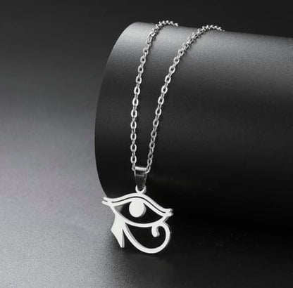 Ankh Cross Y Necklace Key of Life Eye of Horus Pendant Cartouche Long Chain Protection African Coptic Amulet Ancient Egyptian Religious Jewelry Gift for Women Men - color: Eye of Horus silver