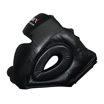 Flight Headgear w/Cheek and Chin Support, Leather Sparring Headgear, Boxing, MMA, Muay Thai Kickboxing, Mixed Martial Arts, UFC - color: Black, size: X-Large