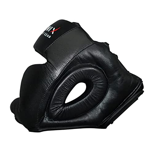 Flight Headgear w/Cheek and Chin Support, Leather Sparring Headgear, Boxing, MMA, Muay Thai Kickboxing, Mixed Martial Arts, UFC - color: Black, size: Medium