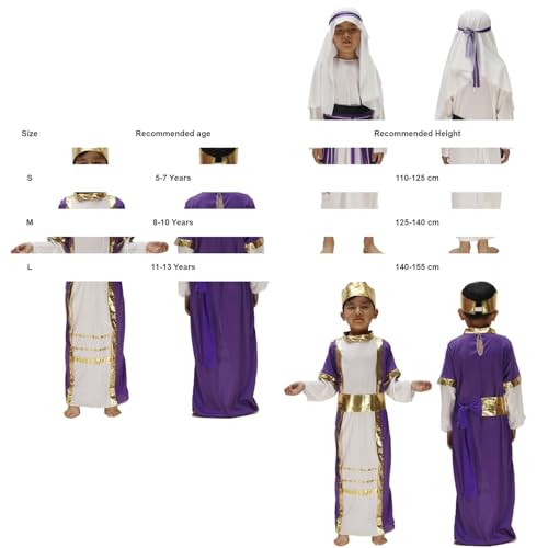 Kids Muslim Thobe Boys Arab Thobe Ethnic Ramadan Islamic Clothing Long Sleeve Arabic Prayer Kaftan Eid Trendy Maxi Dresses - color: Purple, size: 8-10 Years