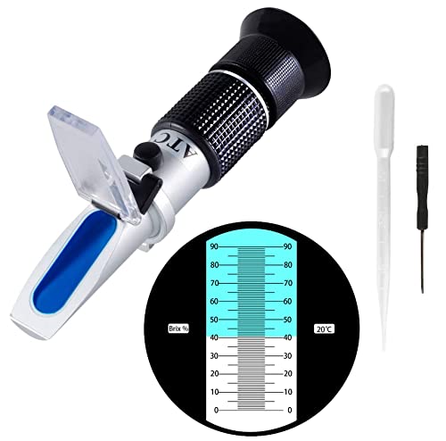 Brix Refractometer 0~90%, Handheld Sugar Refractometer, High Accurate Brix Measurement Meter with ATC for Fruit, Beverages&Juice, Honey, Maple Syrup, Molasses and Other Sugary Drink - color: Brix 0~90%