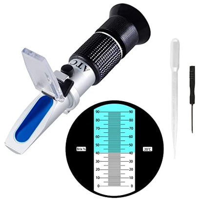 Brix Refractometer 0~90%, Handheld Sugar Refractometer, High Accurate Brix Measurement Meter with ATC for Fruit, Beverages&Juice, Honey, Maple Syrup, Molasses and Other Sugary Drink - color: Brix 0~90%
