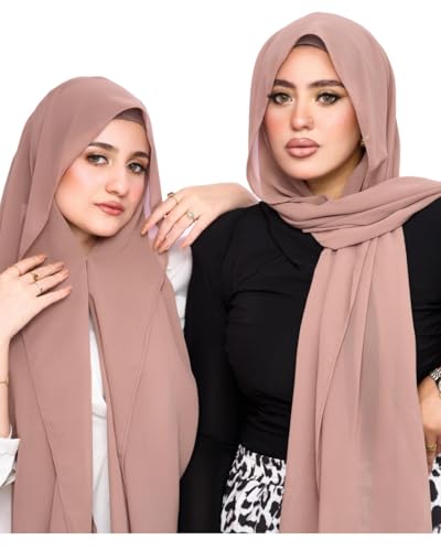 Instant Chiffon Hijab 3-in-1 with Built-in Magnets and Attached Match Undercap, Women Hijabs Set. - color: Coffe