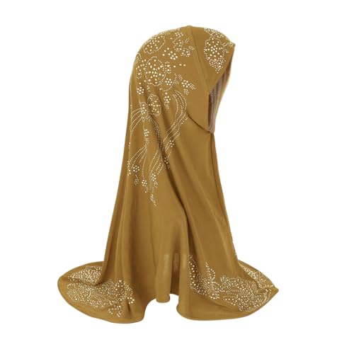 SIQITECHNO Elegant Hijab for Women Muslim Turban Scarf Islamic Headscarf Muslimah Turban Arabian Headwear Eid Scarf Shawl - color: Camel Color